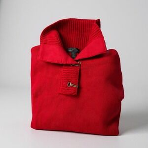 LRL Lauren Jeans Co Ralph Lauren Red Cotton Knit‎ Toggle Sweater Medium